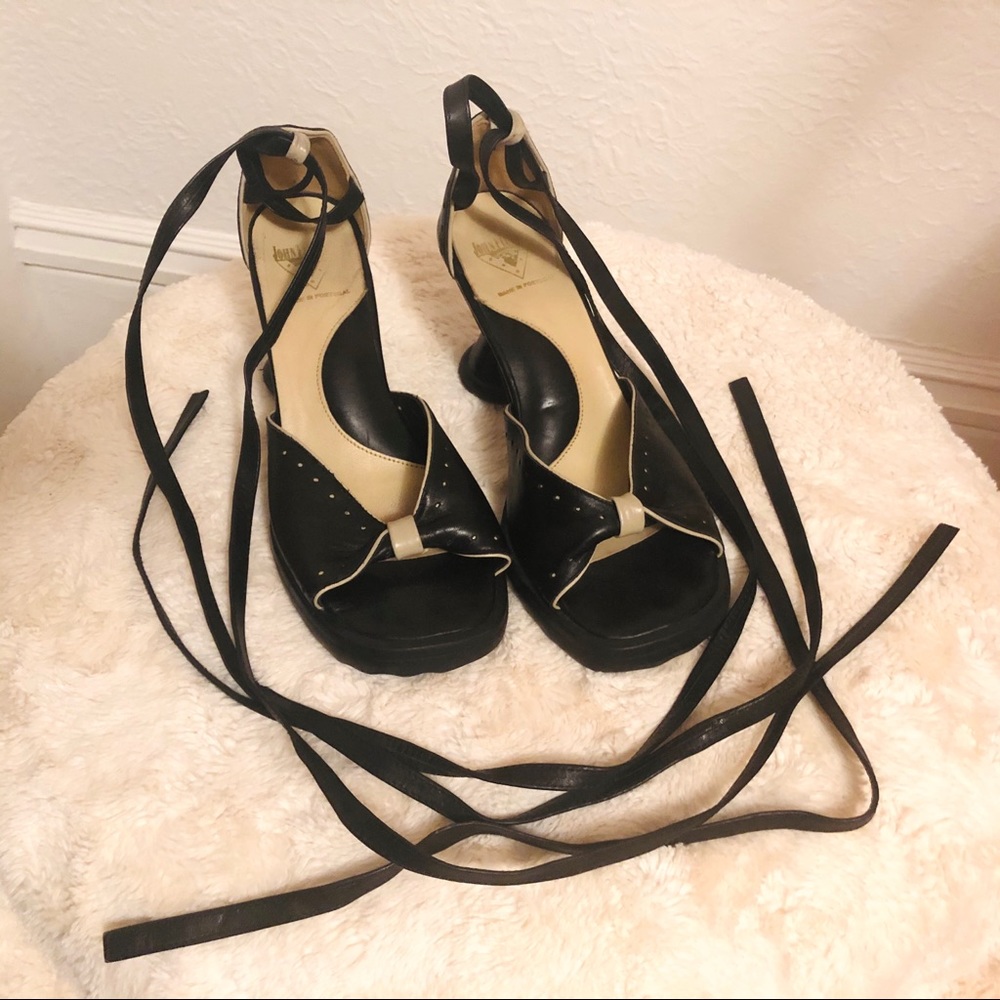 Fluevog wraparound strappy sandals.
